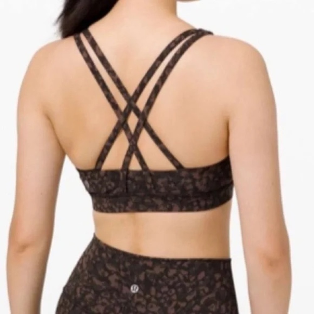 🐆 NWT Lululemon Energy Bra Leopard Print Black 12 🐆 - Picture 4 of 11